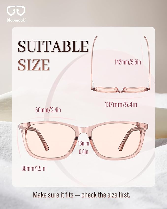 Bloomoak Rose Migraine Glasses,FL-Flex Light Sensitivity Relief Tinted Glasses for Indoor Fluorescent Glare/Women