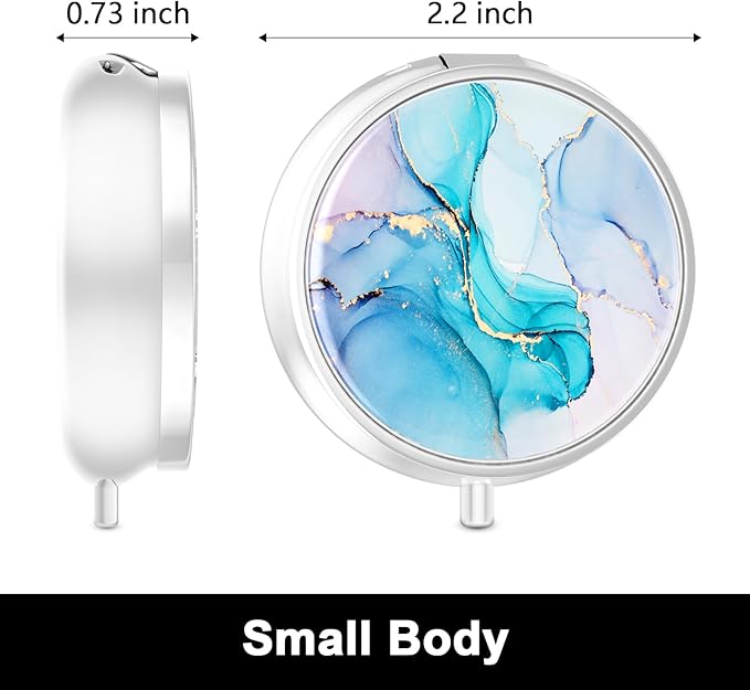 Rouidr Pill Box, 3 Compartment Medicine Pill Case, Small Metal Travel Medicine Box for Purse & Pocket, Silver, Colorful Ink Marble