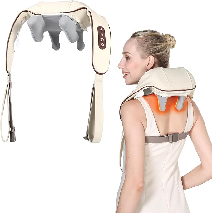 KppeX 4D Deep Cordless Neck Massager, Leg and Back Pain Relief Tissue Kneading, Shiatsu and Shoulder Massager Pillow,Gifts for Men or Women-Mixed White (Lvory White)