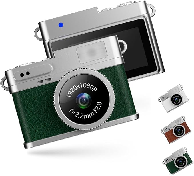 Zunate Mini Keychain Camera 1080P FHD with 32GB Card, Retro Digital Camera with 0.96 Inch Color Screen, 6 Filters, LED Flash, Portable Vintage Video Recorder for Travel Study Kids Gift (Green)