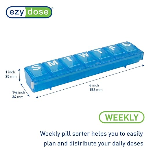 EZY DOSE Weekly (7-Day) Daily Pill Container, Medicine Planner, Vitamin Organizer, Large Locking Compartments Secure Prescription Medication and Prevent Accidental Spilling, Color May Vary, BPA Free