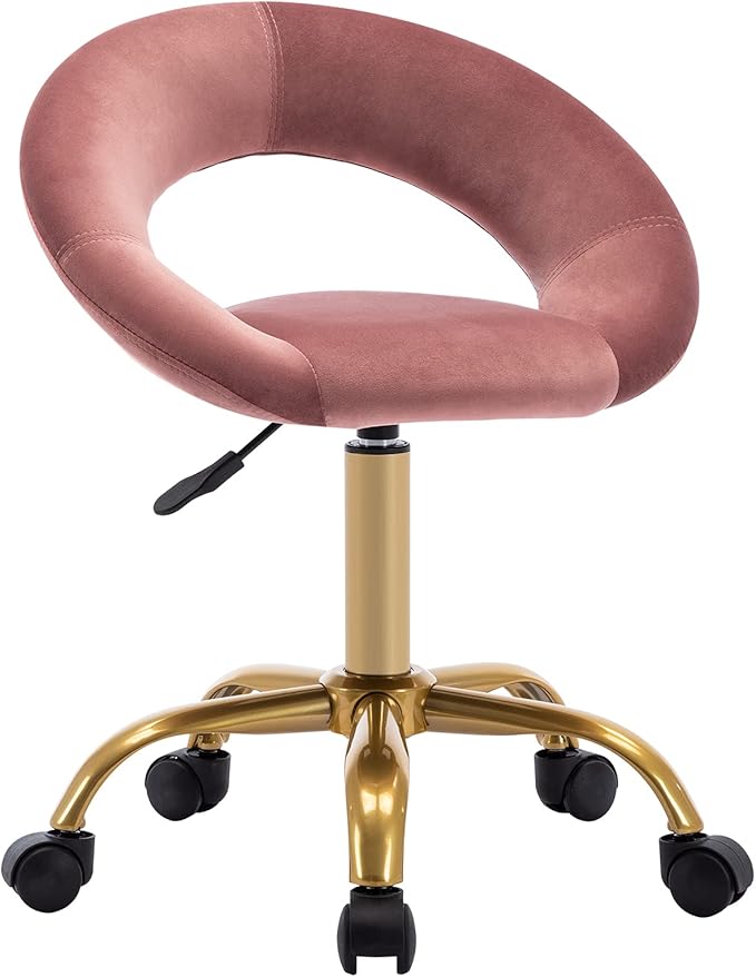 DUHOME Swivel Rolling Chair, Velvet Home Office Chair Adjustable Hydraulic with Backrest for Salon Tattoo Office Massage Medical Facial Spa, Pink