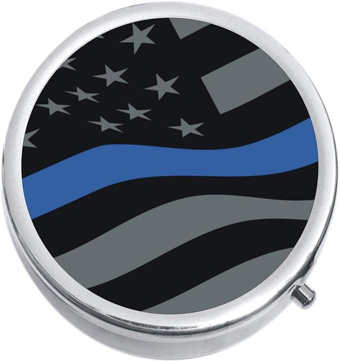 Thin Blue Line Flag Medicine Vitamin Pill Box