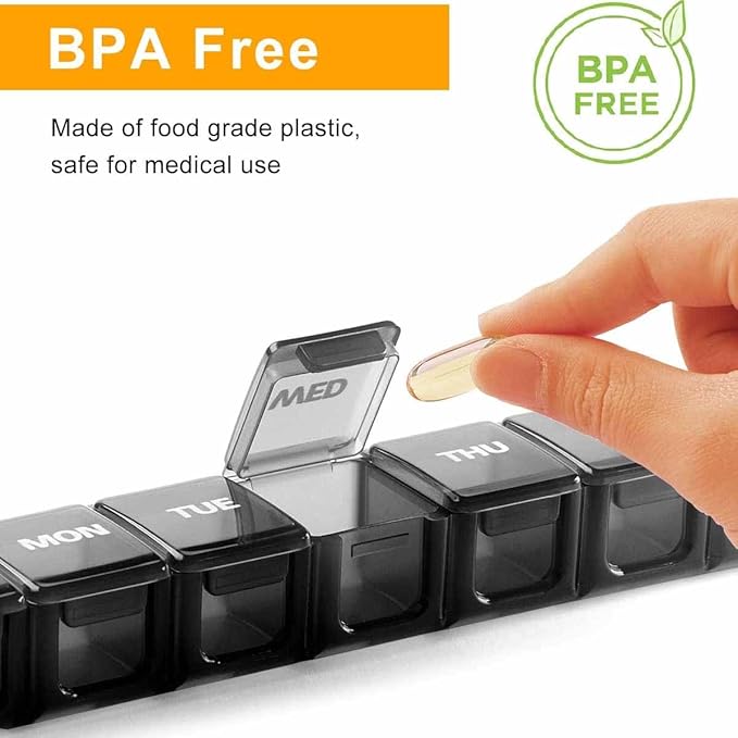 Pill Organizer Daily Case US Stock Weekly Portable Extra Large 7 Day Box Black
