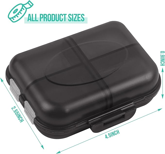 Travel Pill Organizer Small 8 Grid Compartments Pill Holder Box - Portable Medicine Container Case - Daily Weekly Medication Organizer