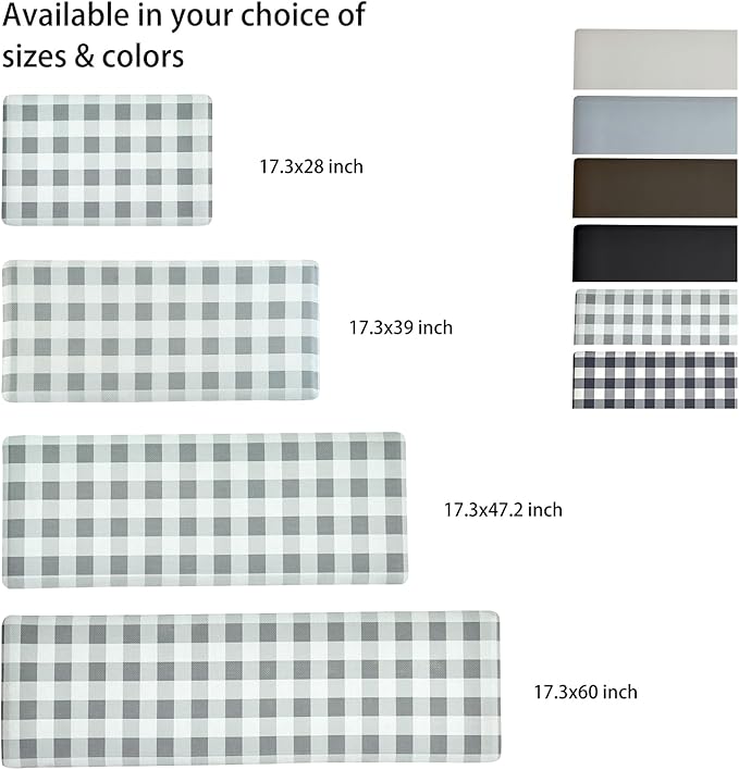 Anti Fatigue Kitchen Rugs Farmhouse Kitchen Mats for Floor,Cushioned Non-Slip Ergonomic Comfort Rug Standing Mat for Kitchen,Doing Dishes,Floor,Home,Office,Laundry,Plaid Grey 17.3"x39"