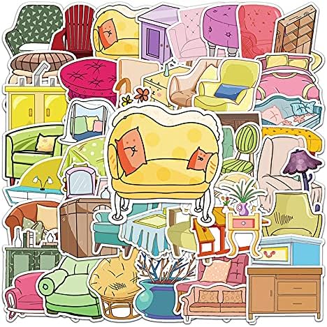 50pcs Furniture Stickers, 1.96-3.15inch Cartoon Home Decorative Stickers, Self-Adhesive for Scrapbooking, Home Decoration, Storage Embellishment