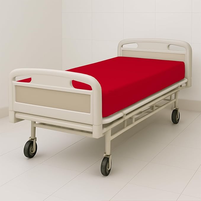 4 Pack Fitted Hospital Bed Sheets - Soft Microfiber Hospital Fitted Sheet - Hospital Bed Fitted Sheets (Red, 36" x 84" x 12")