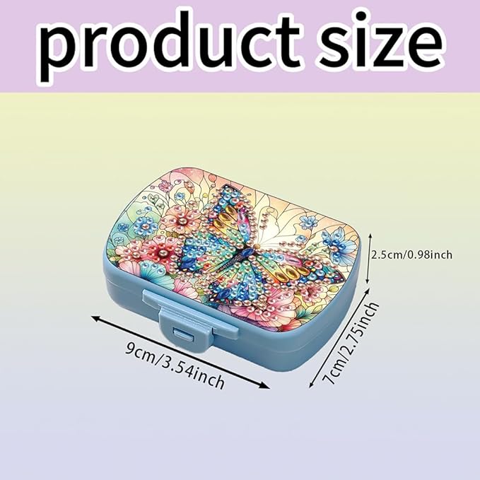 C'eitura DIY Flower Butterfly Diamond Art Painting Blue Pill Organizer with 6 Lid Detachable Compartments, Fun DIY Craft Project for Adults, Elegant Pill Case for Purse & Travel