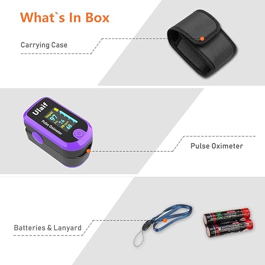 Pulse Oximeter, OLED Display Oxygen Monitor Fingertip, Blood Oxygen Saturation Monitor (SpO2) with Carrying Case, Batteries and Lanyard