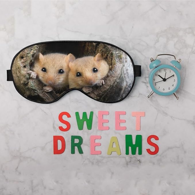 Brown Rat Dormouse Sleep Eye Mask Eye Cover Cute Animal Tree Nest Silk Eye Mask for Sleeping with Adjustable Strap for Travel Nap Shift Work Office