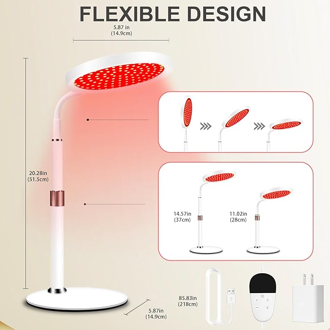 Red Light Therapy Device with Base, 660nm Red Light & 850nm &940nm Near Infrared Therapy Lamp with Timer, for Body at Home
