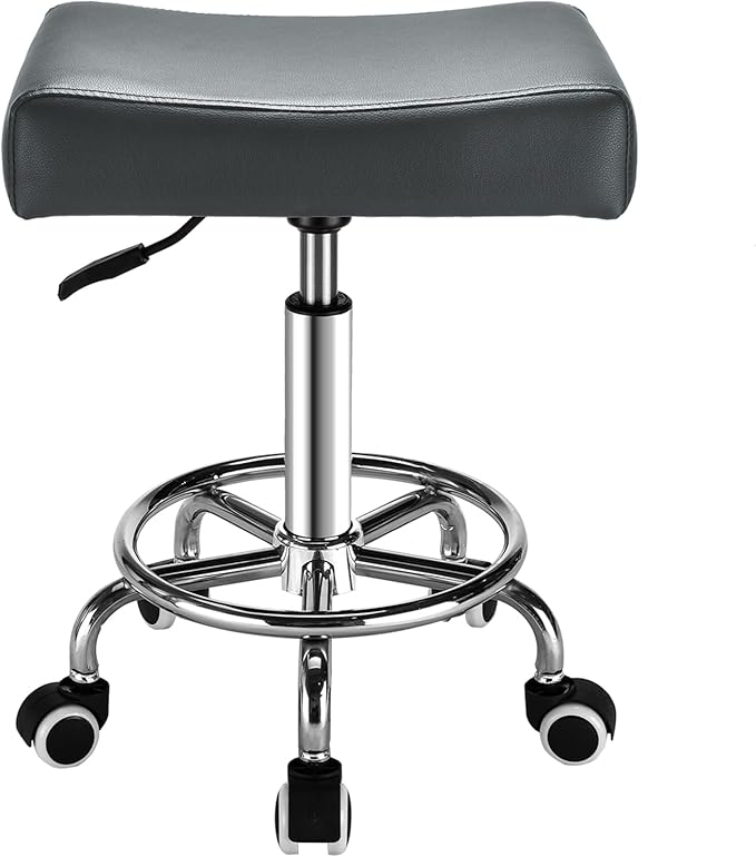 Square Salon Rolling Stool - 300lbs Weight Capacity，Adjustable Swivel Stool with Wheel，Pu Leahter Comfortable Cutting Stools for Salon Tattoo Stylist Massage Perfect for Work SPA (Grey)