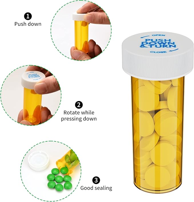 Empty Plastic Medicine Pill Bottles with Child Resistant Caps (12 Pack), 13 Dram Small Prescription Vial Medicine Containers Travel Pill Bottles Clear Pill Case Organizers