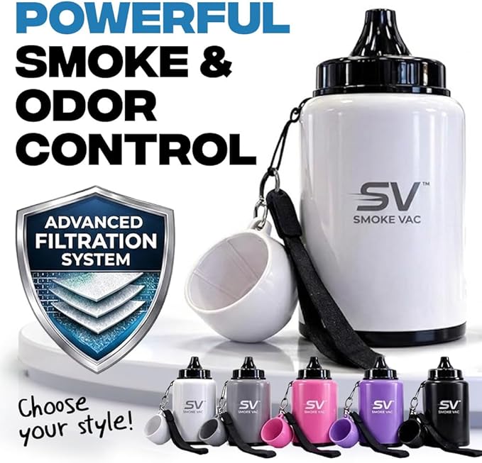 SmokeVac Handheld Personal Air Filter with 4-Layer Filtration & One-Way Check Valve – Portable Smoke Eraser & Odor Eliminator for Home, Car, Travel & Events (Black)