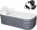 B&Y Portable Adult Soaking Bathtub, Ice Bath Tub Family Home Spa Tub with Zipper Cover, Designed with Headrest, Cup Holder (Air Pump Included) (Rectangular-164x84x51cm (without Machine))