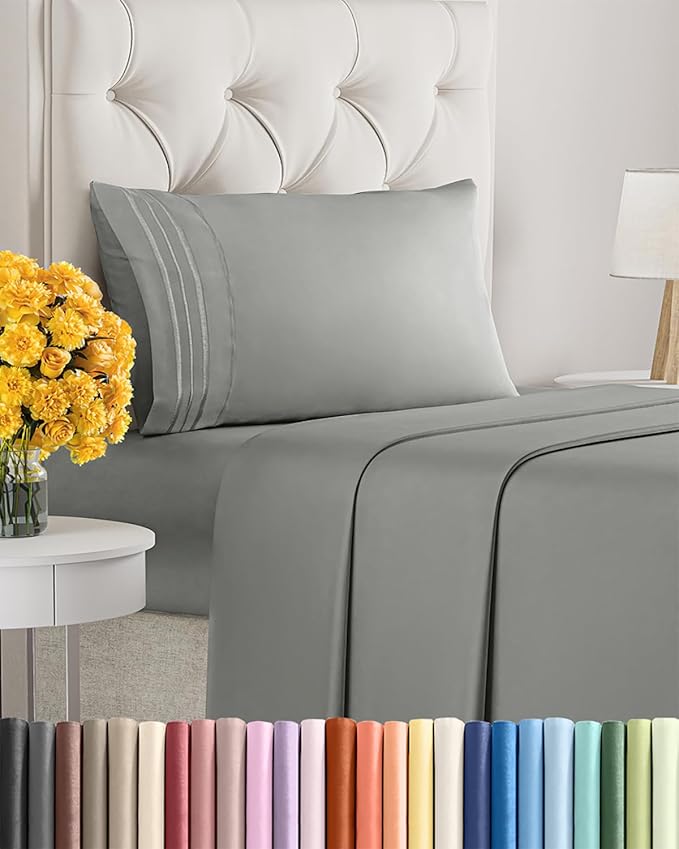 Twin Size 3 Piece Sheet Set - Extra Soft, Breathable & Cooling Sheets - Hotel Luxury Durable Bed Sheets for Women & Men - Deep Pockets, Easy-Fit & Wrinkle-Free Sheets - Slate Grey Oeko-Tex Bed Sheets
