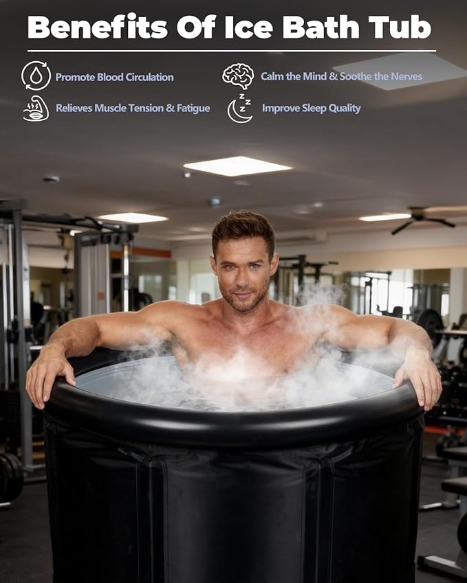 Ice Bath Cold Plunge Tub with Cover for Indoor Outdoor for Recovery, Cold Water Therapy, Athletes & Adults -105 Gallons, Black, XL