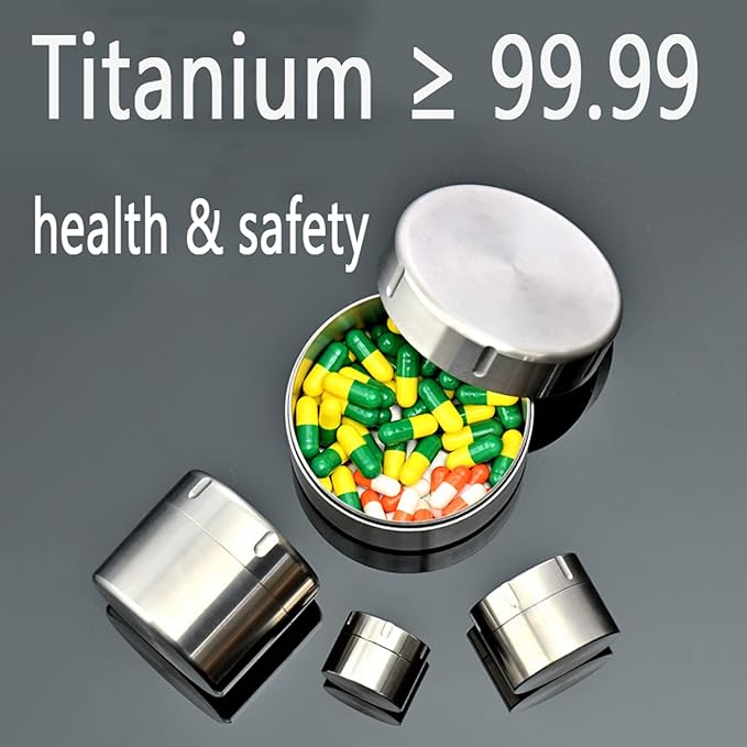 Metal Pill Case Titanium, Daily Pill Organizer Portable Travel Pill Box, Waterproof Pill Container Large, BPA Free Compact Lightweight Pill Holder Medicine Bottle for Pocket Outdoor Camping