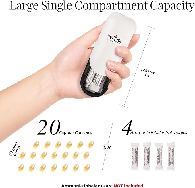 Empty Carry Case for Ammonia Inhalants Smelling Salts Ampules, Single Pill Organizer for Purse, Compact Travel Container for Supplements (1 PC, White)