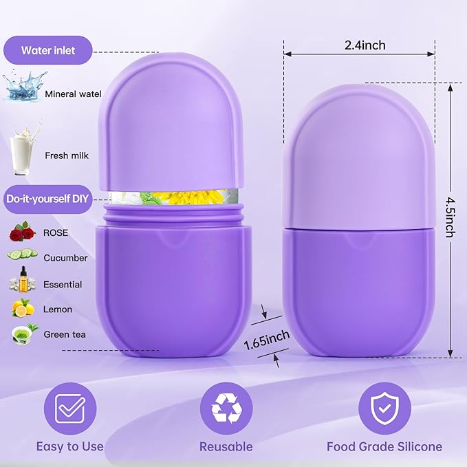 Ice Roller for Face and Eye, Facial Beauty Ice Roller Skin Care Tools, Ice Facial Cube, Gua Sha Face Massage, Silicone Ice Mold y (Purple)