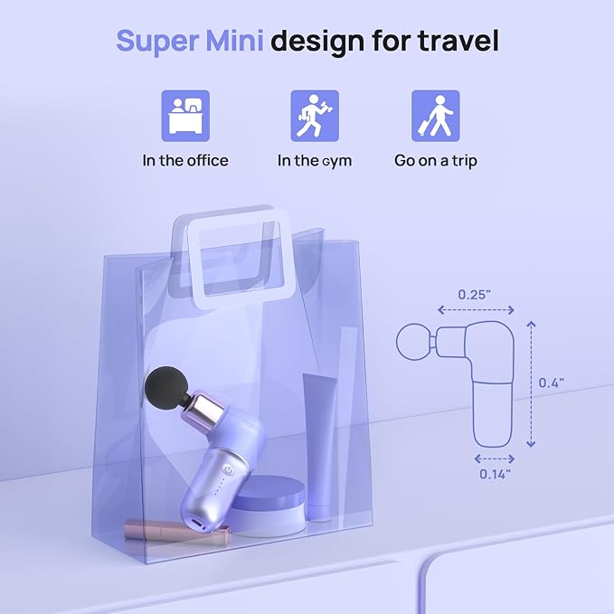 Super Mini Massage Gun, Deep Tissues Percussion Muscle Massager, Compact Sports Travel Massage Gun, Portable Massager Gun for her him, Purple