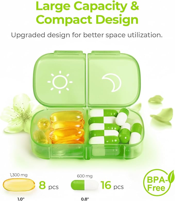 AUVON XL Weekly Pill Organizer 2 Times a Day, AM PM Pill Case with One-Side Large Opening for Easy to Use, Pill Box 7 Day Travel Medication Organizer for Medications, Vitamins, Fish Oils, Supplements
