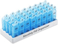 Daviky Monthly Pill Organizer 2 Times a Day, 30 Day Pill Box AM PM with Separate Container, One Month Medicine Case Twice a Day to Hold Vitamins, Supplements and Medication (Blue)