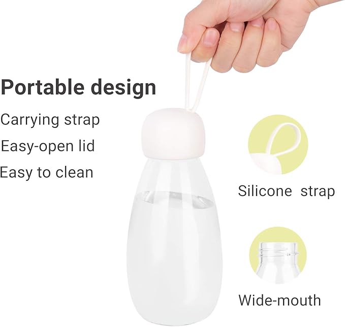 emoi BPA Free Water Bottle, 12oz/360ml Cute Water Bottle with Carrying Strap, Ideal for Kids Boys Girls Students Women Healthy Hydration-White