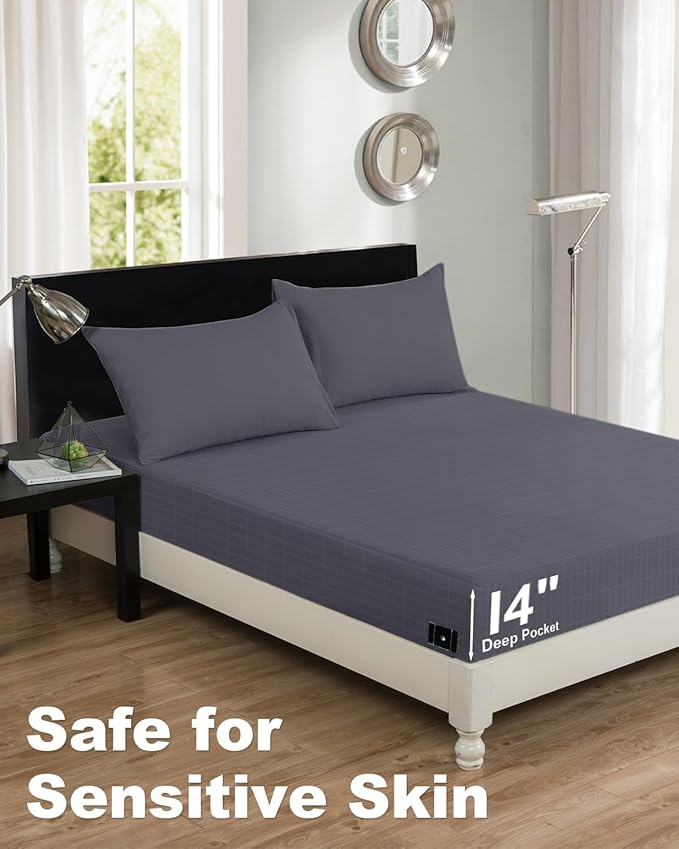 Grounding Sheets Twin XL Size (39x80x14in), 90% Organic Cotton + 10% Silver Fiber, Grounding Sheet for Bed, Fitted Grounded Sheet for Improved Sleep, Earth Sheets with 15FT Cord Gray