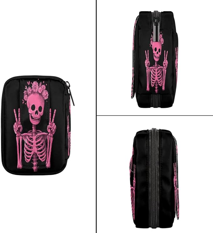 Pink Skull Fun Pill Case Travel Pill Organizer Weekly 7 Day Portable with Zipper Medicine Box Pill Case for Vitamins, Birth Control,Fish Oils,Medication, Supplements
