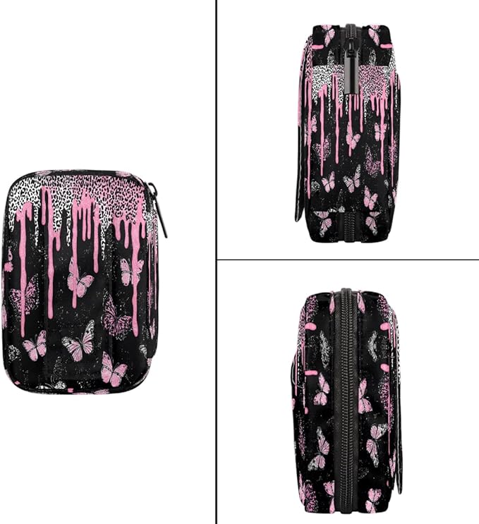 Pink Butterfly Art Pill Case Travel Pill Organizer Weekly 7 Day Portable with Zipper Medicine Box Pill Case for Vitamins, Birth Control,Fish Oils,Medication, Supplements