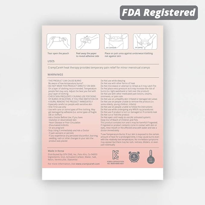 (5 Patches) CrampCareH PMS/Menstrual Cramps Relief Heat Patch with Wide Wings, FDA Registered