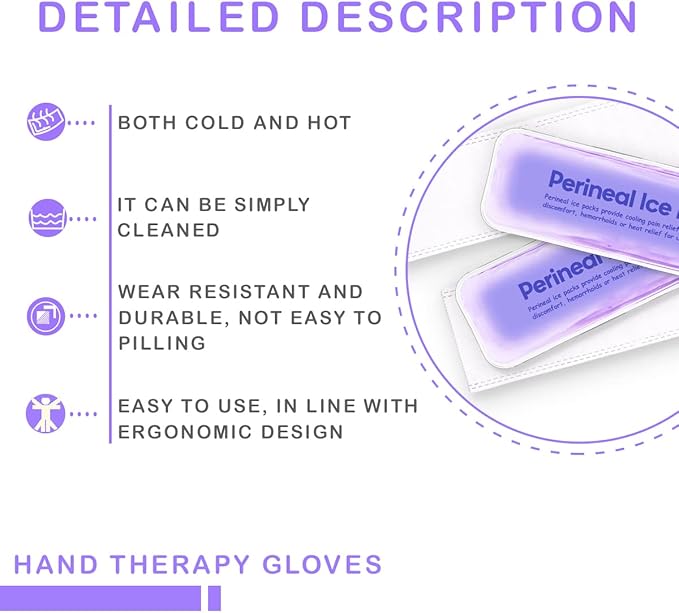 Perineal Ice Packs for Postpartum Reusable, Perineal Cold Packs, Postpartum Hemorrhoid Pain Childbirth Recovery Care, 2 Gel Pads+5 Washable Sleeves (Purple)