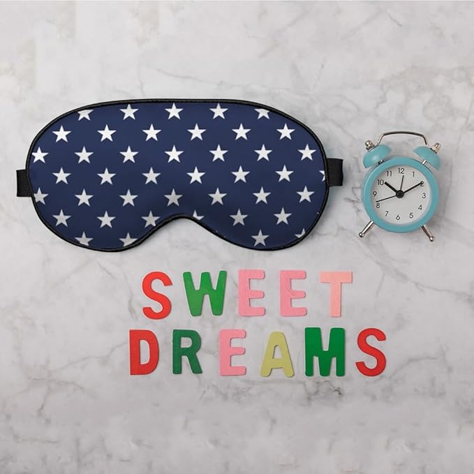 Blue White Stars Silk Eye Mask Sleep Mask Classic Simple Eye Mask with Adjustable Strap Lightweight for Women Work Travel Night Sleep