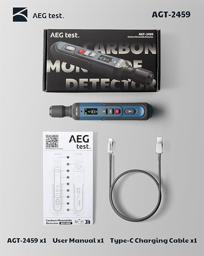 AGT-2459 Portable Carbon Monoxide Detector, Rechargeable CO Detector, 0~1000PPM with Audible & Visual Alarms, TFT Color Screen for Home/Travel/Industrial and Mobile Operations - Blue
