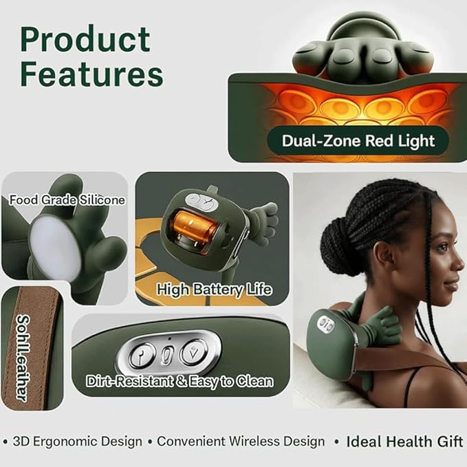 Heated Human-Like Shiatsu Neck Massager with Fingers, Wireless Portable Neck and Shoulder Massager, Electric Massagers for Neckk and Back Pain Relief and Muscle Relax