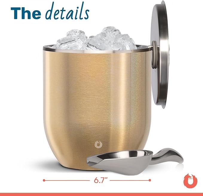 Snowfox Plus - Insulated Ice Bucket with Lid/Scoop, Premium Vacuum Insulated Stainless Steel Ice Buckets for Parties, Ice Box, Home Bar Accessories, Parties Supplies, Bar Decor, 3L, Shimmer Gold