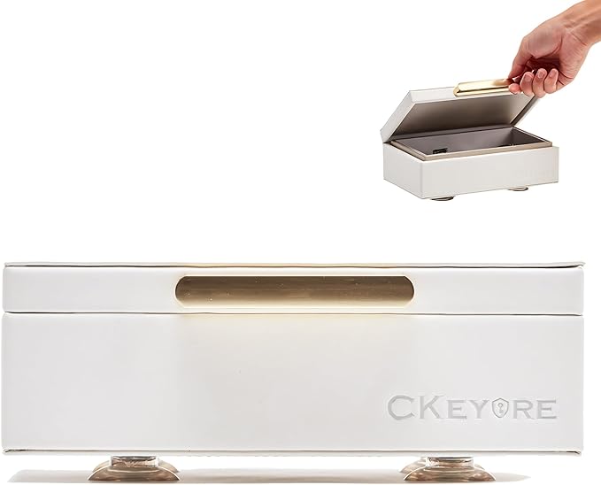 CKEYURE Key Box | Faraday Box for Car Keys | Car Key Signal Blocker Box | RFID Key Box | Key Holder | Key Safe | Signal blocking key box for car security | One Hand Operation (White)