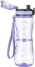 OLDLEY 25 oz Water Bottle, Motivational Water Bottle with Time Marker, Sports Water Bottle With Strap, Leakproof & BPA Free Large Water Bottles for School, Gym, Travel, Outdoor, Transparent Purple