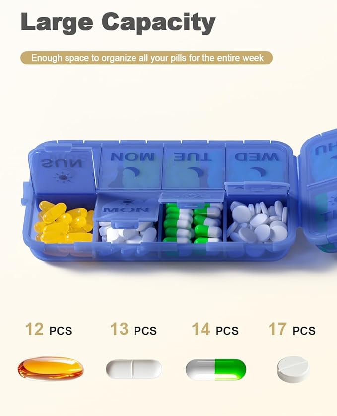 Pill Organizer Medicine Organizer Travel Essentials - Travel Pill Case with Labels, Large Daily Medicine Dispenser