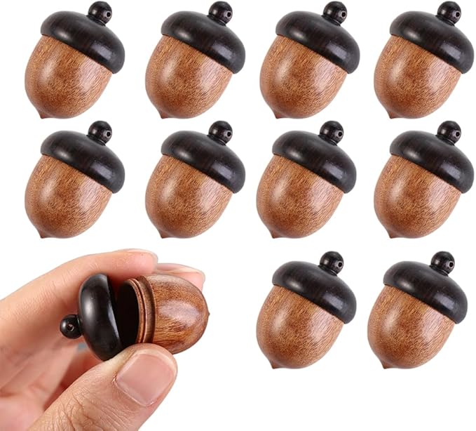 10 Pcs Acorn Shape Pill Organizers Wooden Pill Box Travel Pill Case Capsules Organizer Granule Storage Box Medicine Tablet Container,1.22 * 0.86inch