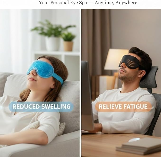 Heated Eye Mask for Dry Eyes, Hot & Cold Eye Compress Set, Cordless Rechargeable Sleep Mask, 3 Heat Levels, Eye Strain Relief, Washable Cover, Gift Box for Travel & Relaxation