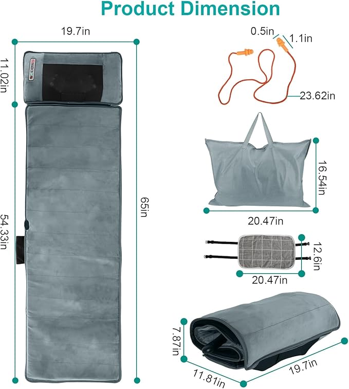 KOCASO Full Body Massage Mat with Heat Two Earplugs- 10 Vibration Motors & 9 Modes,Back/Neck Massager Chair Pad, with Neck Pillow Timer Anti-Slip Bottom Gifts for Stress Relief(Advanced)
