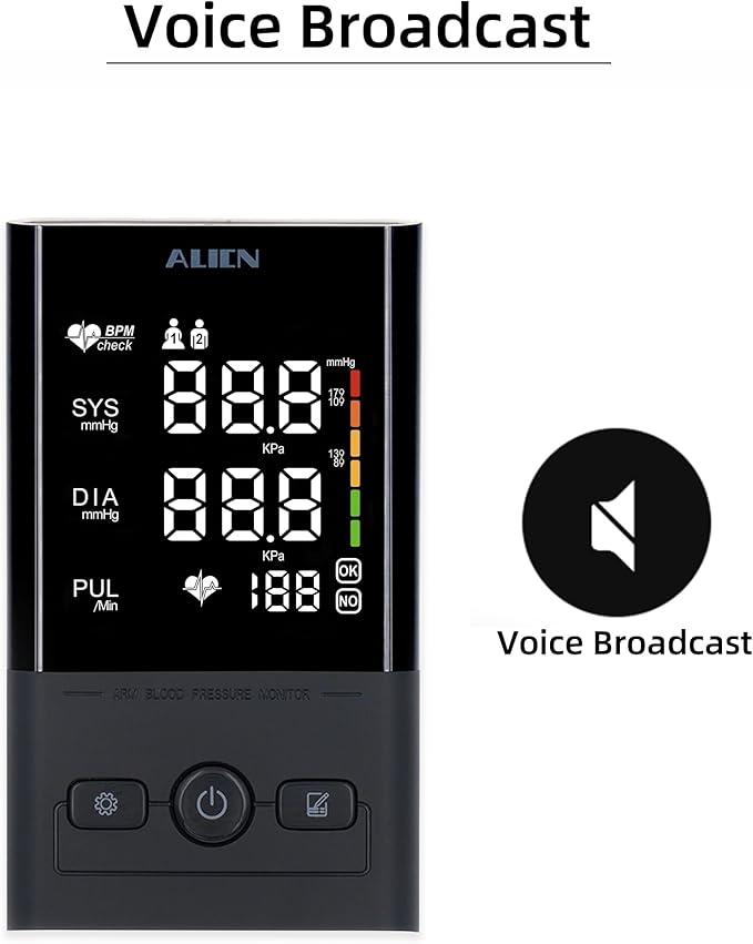 Automatic Upper Arm Blood Pressure Monitor, Large Display Dual User 2x90 Memory, Digital BP Machine with (8.5"-16.5") Adjustable Cuff, Fast & Accurate BP Monitor (Black/White-AES392)