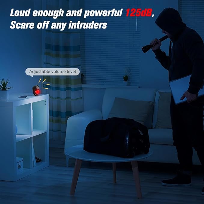 Luckydeer 125dB Loud Motion Sensor Alarm with 328ft Remote Control (40ft PIR Detector, 3*AA Batteries), Indoor Wireless Infrared Security Motion Detector with Siren for Home/Shed/Garage/Van (Black)