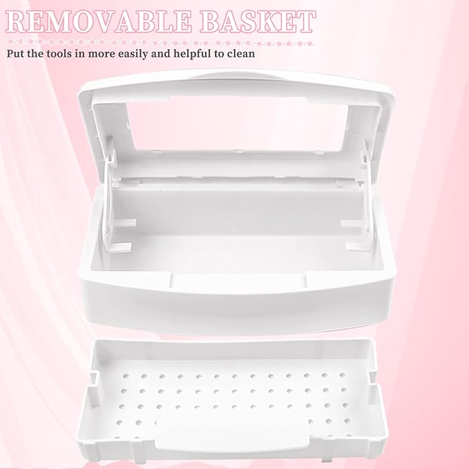 Nail Tool Sterilizer Box, Plastic Sterilizing Tray, Plastic Clean Sterilizing Box Storage Organizer for Nail, Tweezers, Eyelash Extensions, Hair Salon, Spa & Cutter Manicure Equipment(White)