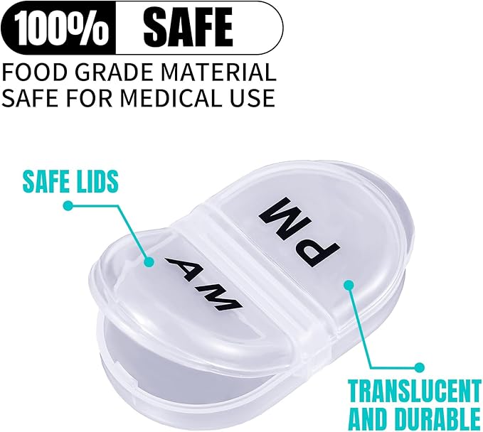 6 Pack Pill Organizer Pocket Small Case Holder Am Pm Pill Case Portable Two Compartment Round Travel 2 Times a Day for Vitamin Medication Supplement(Clear)