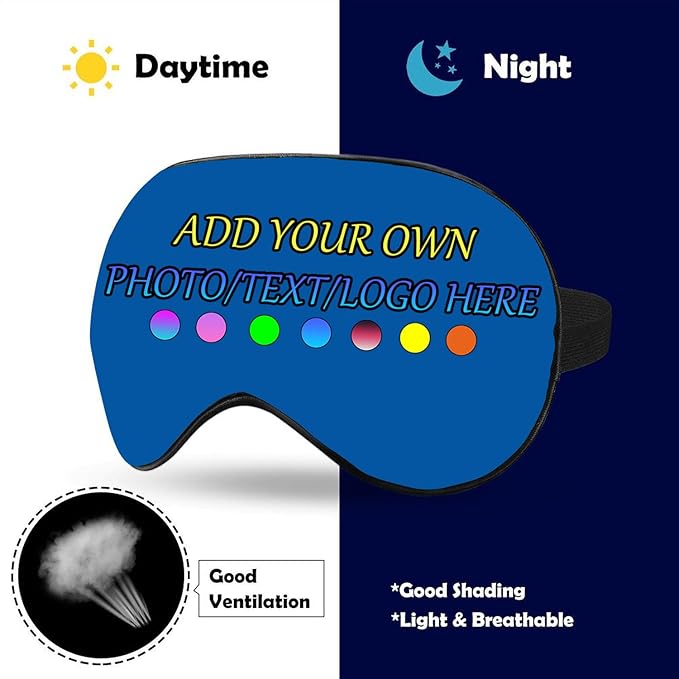 Personalized Eye Mask, Custom Eyeshade Blindfold Add Your Design Image Text Customized Eye Cover with Adjustable Strap for Sleeping Travel Work Naps Blocks Light, Cerulean