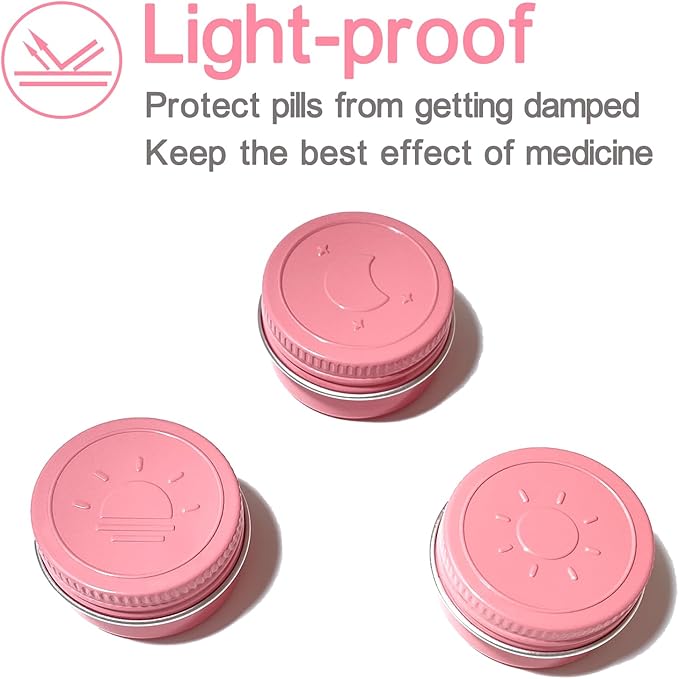Extra Small Single Pill Box for Purse (3 Pack), Aluminum Screw Top Pill Container, 3 Times a Day Portable Waterproof Single Pill Case for Vitamins, Fish Oils, Supplements (Pink)